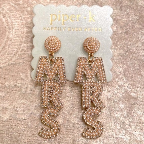 Brand New Piper K MRS Rhinestone Cultured Pearl Drop Earrings Wedding Bride - Picture 10 of 10